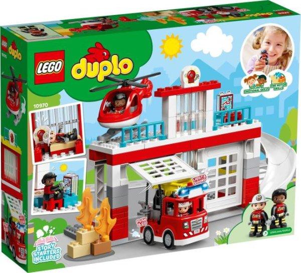 LEGO® 10970 DUPLO® Tűzoltóállomás és helikopter, Fire Station 117 elemű
építőkocka készlet 3 éves kortól, told és indul tűzoltóautóval,
létrával, fényekkel és szirénával