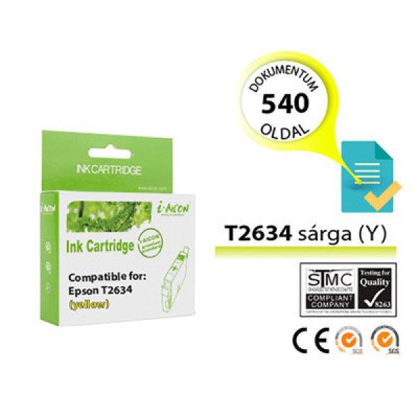 Epson -hoz, T2634 15,5 ml (Epson 26XL) sárga utángyártott tintapatron (~540
oldal) (T2614)