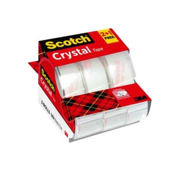 Ragasztószalag adagolón, kézi, 19 mm x 7,5 m, 3M SCOTCH "Crystal",
2+1 akció