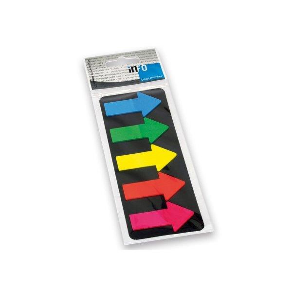 Jelölőcímke 25x45mm, 5x25lap, műanyag nyíl Info Notes kék zöld sárga
narancssárga rózsaszín