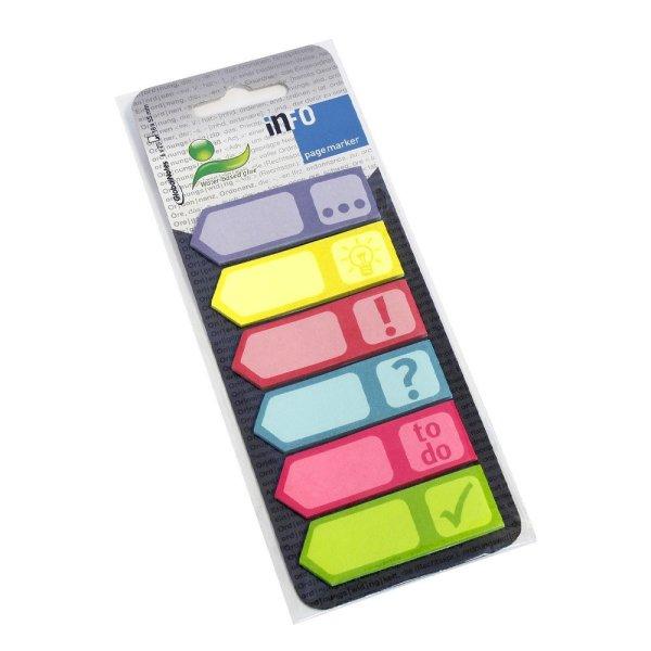 Jelölőcímke 18x55mm, 6x25lap, piktogrammal Info Notes lila sárga, piros,
kék, rózsaszín, zöld