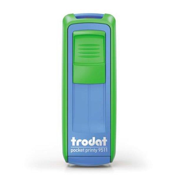 Bélyegző, TRODAT "Pocket Printy 9511", zöld-kék ház, fekete
párnával