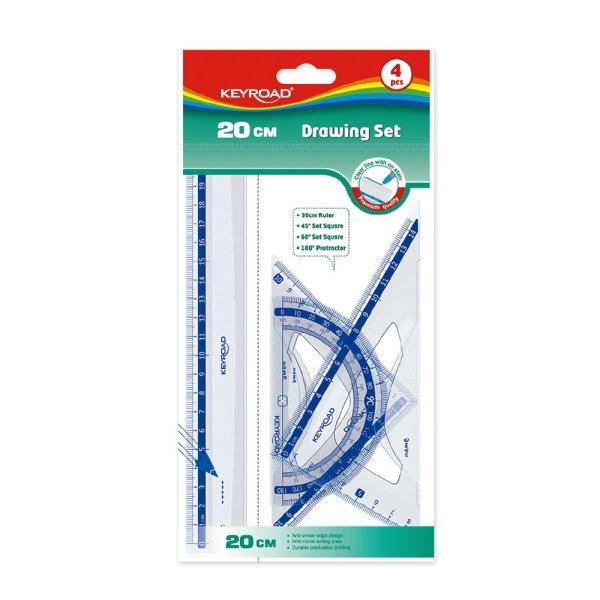 Vonalzókészlet, 20 cm, vonalzó, szögmérő, 45° és 60° háromszög
vonalzók 4 db/bliszter Keyroad