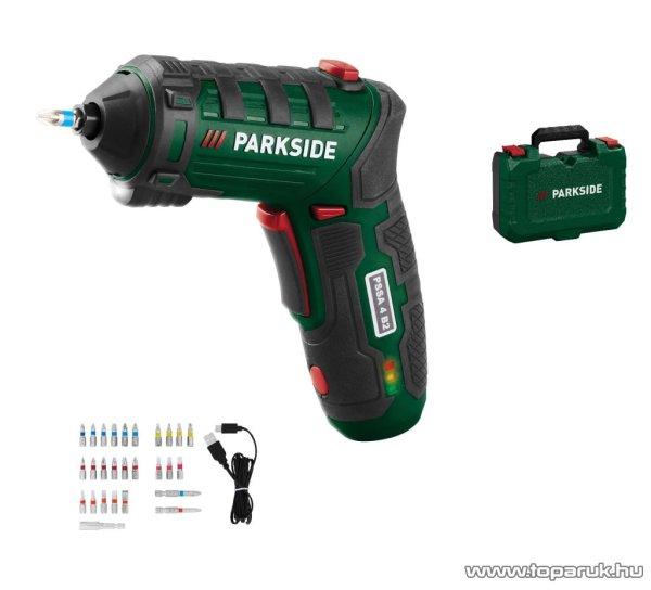 ParkSide PSSA 4 B2 SET Beépített akkus kompakt csavarhúzó, mini behajtó
integrált LED munkalámpával + 26 bit + tároló koffer, 4 V / 10 Nm