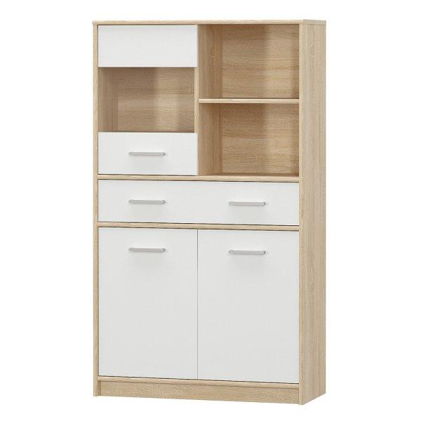 KONDELA Vitrines szekrény 2D1W1S/80, fehér/tölgy sonoma, TEYO