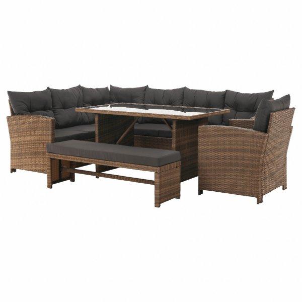 KONDELA Kerti rattan szett, szürkésbarna/világosbarna, SAGIR
