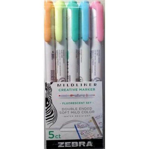Szövegkiemelő készlet, 1,0/3,5 mm, kétvégű, ZEBRA "Mildliner
Fluorescent", 5 szín
