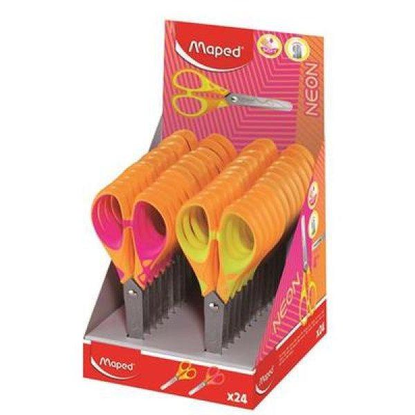 Olló, display, iskolai, 13 cm, MAPED "Soft Neon", vegyes színek