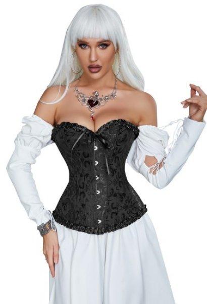 12 Pieces Soft Steel Bones Black Sexy Jacquard Palace Style Corset S