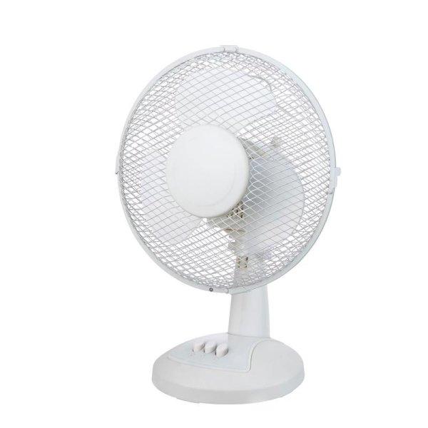 Asztali ventilátor, 22 cm átmérő, fehér, 30 W, 2 sebességes, oszcilláló
mozgás
