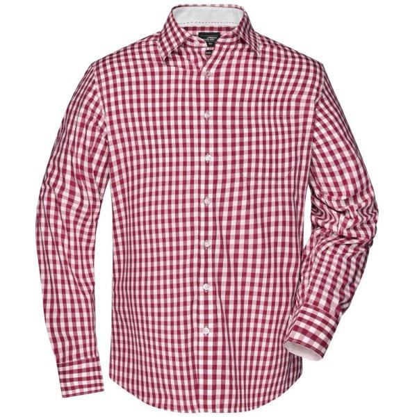 James & Nicholson (Daiber) Férfi kockás ing JN617 - Bordeaux / fehér | 2XL