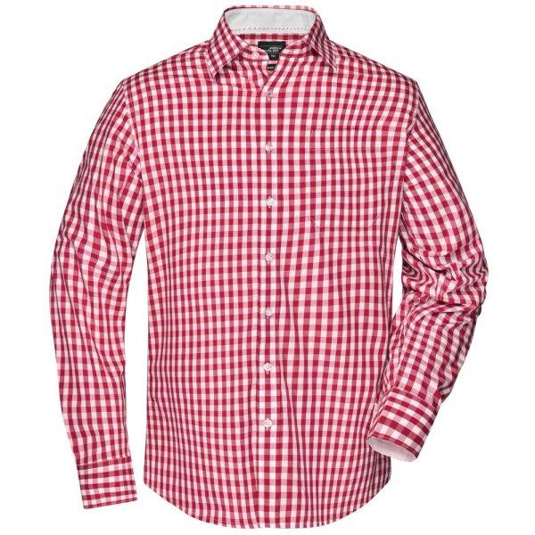 James & Nicholson (Daiber) Férfi kockás ing JN617 - Piros / fehér | 2XL