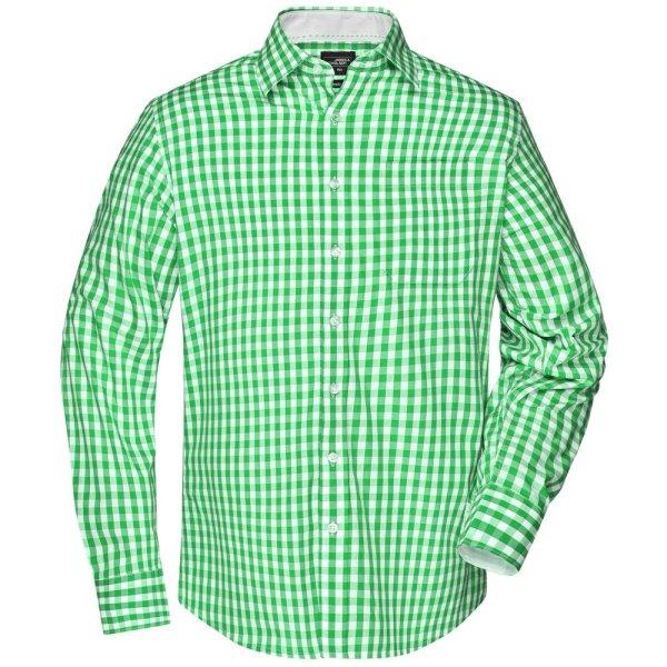 James & Nicholson (Daiber) Férfi kockás ing JN617 - Zöld / fehér | 2XL