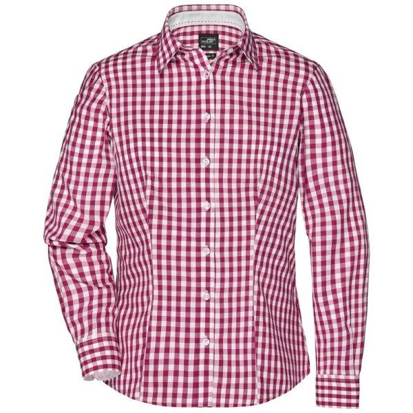 James & Nicholson (Daiber) Női kockás ing JN616 - Bordeaux / fehér | 2XL