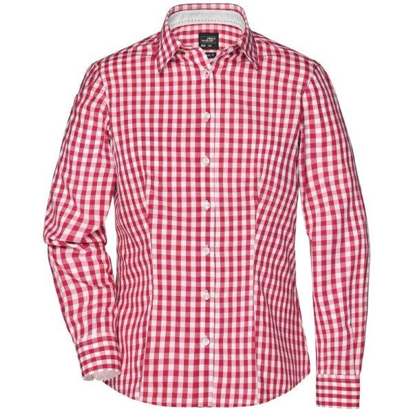 James & Nicholson (Daiber) Női kockás ing JN616 - Piros / fehér | 2XL