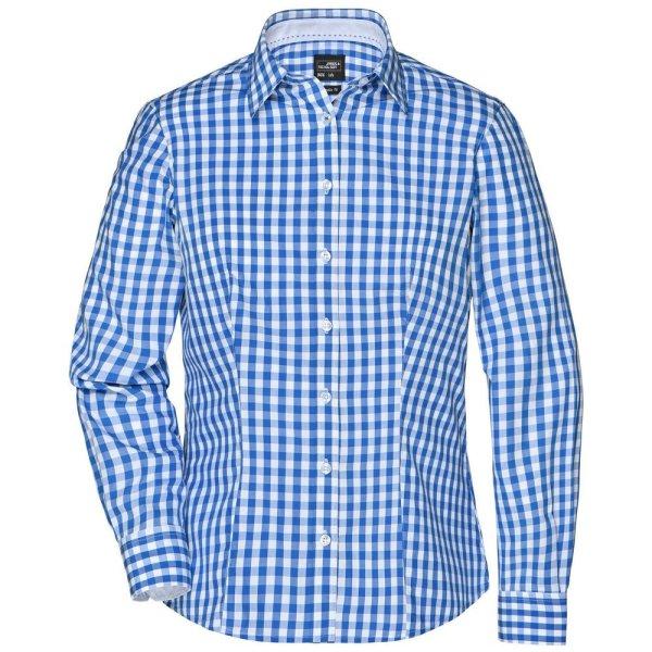 James & Nicholson (Daiber) Női kockás ing JN616 - Királykék / fehér | 2XL