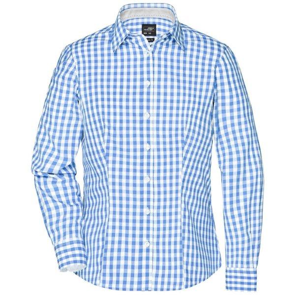 James & Nicholson (Daiber) Női kockás ing JN616 - Jégkék / fehér | 2XL