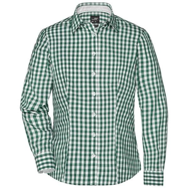 James & Nicholson (Daiber) Női kockás ing JN616 - Erdei zöld / fehér | 2XL
