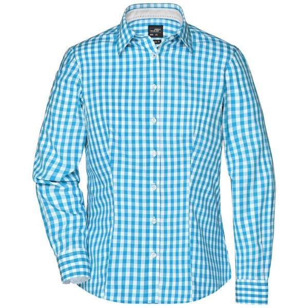 James & Nicholson (Daiber) Női kockás ing JN616 - Türkiz / fehér | 2XL