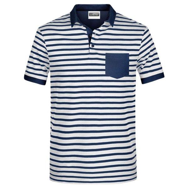 James & Nicholson (Daiber) Csíkos férfi galléros póló 8030 - Fehér /
sötétkék | 3XL