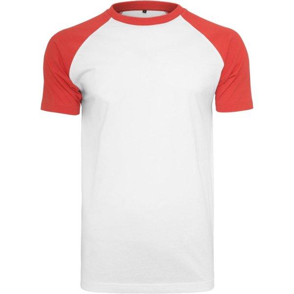 Build Your Brand Kétszínű rövid ujjú férfi póló - Fehér / piros | 3XL