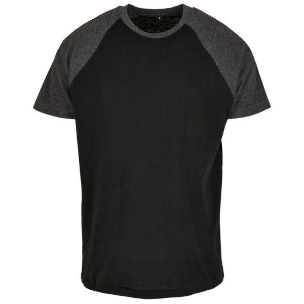 Build Your Brand Kétszínű rövid ujjú férfi póló - Fekete /
sötétszürke melírozott | 2XL