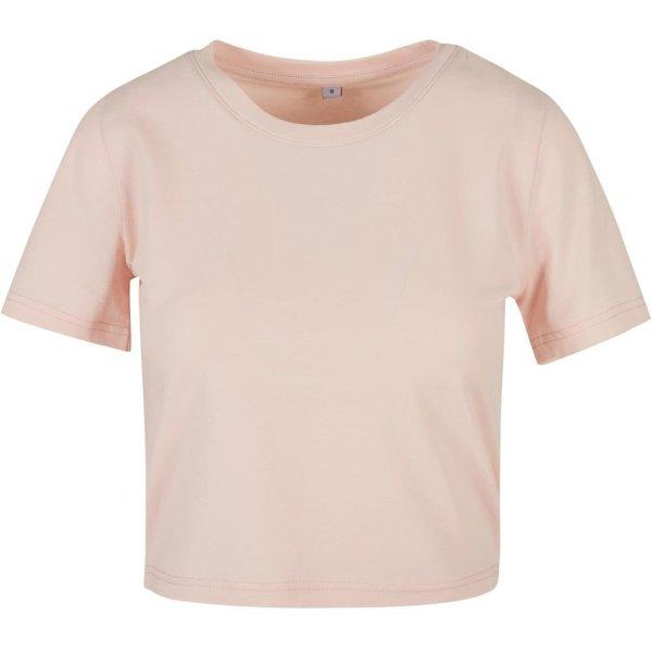 Build Your Brand Rövid ujjú női crop top póló - Rózsaszín | 3XL