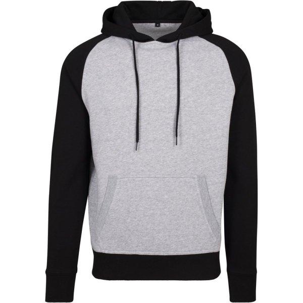 Build Your Brand Kétszínű kapucnis férfi pulóver - Szürke melírozott /
fekete | 2XL