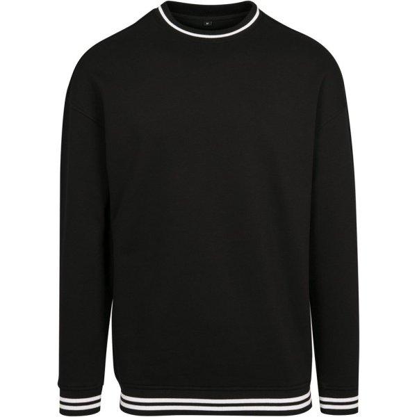 Build Your Brand Férfi pulóver csíkos szegéllyel - Fekete / fehér | 4XL