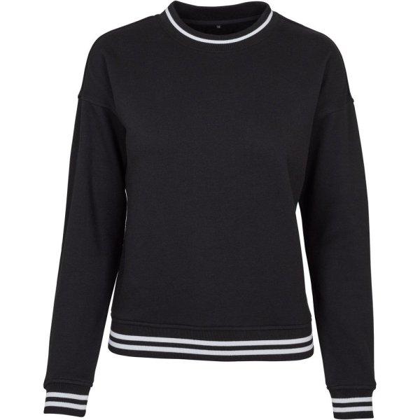 Build Your Brand Női pulóver csíkos szegéllyel - Fekete / fehér | 2XL