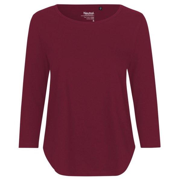 Neutral Női póló 3/4 ujjal organikus Fairtrade biopamutból - Bordeaux | 2XL