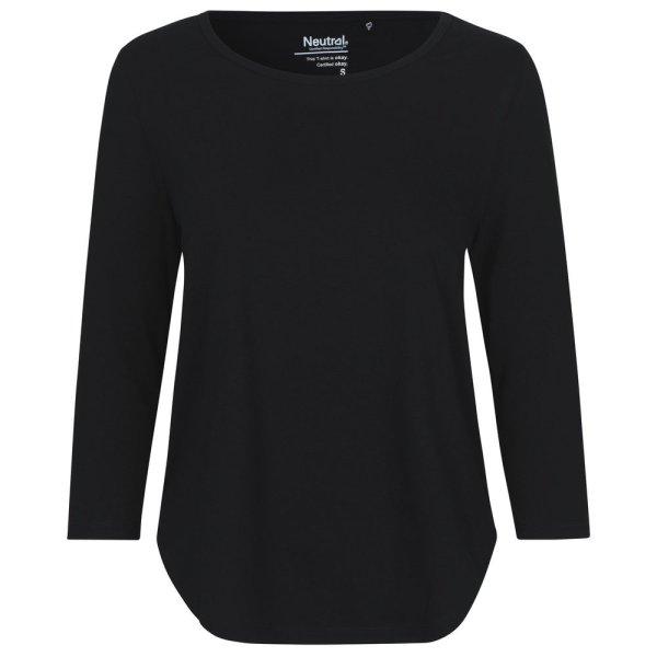 Neutral Női póló 3/4 ujjal organikus Fairtrade biopamutból - Fekete | 2XL