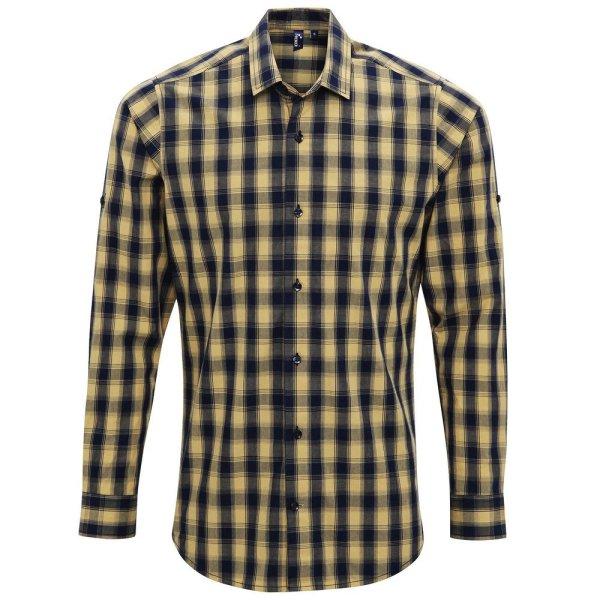 Premier Workwear Férfi pamut kockás ing - Camel / sötétkék | 2XL