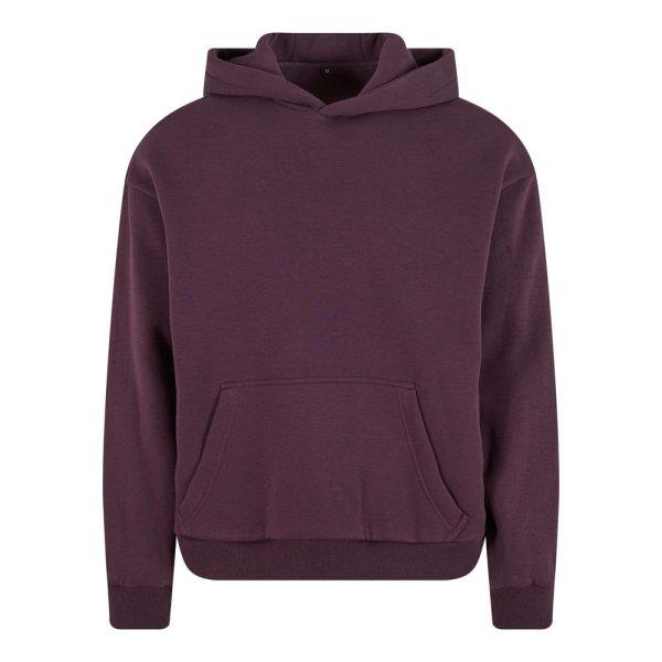 Build Your Brand Puha férfi kapucnis pulóver Fluffy - Szilvaszínű | 4XL
