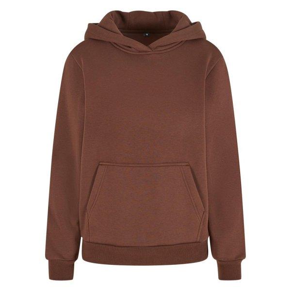 Build Your Brand Puha női kapucnis pulóver Fluffy - Csokoládébarna | 5XL