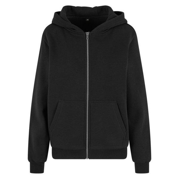 Build Your Brand Puha női cipzáras kapucnis pulóver Fluffy - Fekete | 3XL