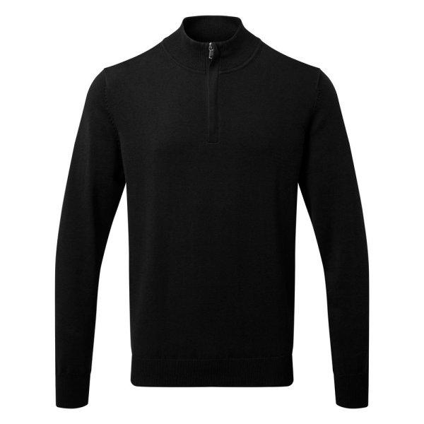 Asquith & Fox Férfi pamutkeverékű pulóver 1/4 cipzárral - Fekete | 3XL