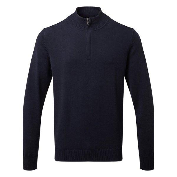 Asquith & Fox Férfi pamutkeverékű pulóver 1/4 cipzárral - Sötétkék | 2XL