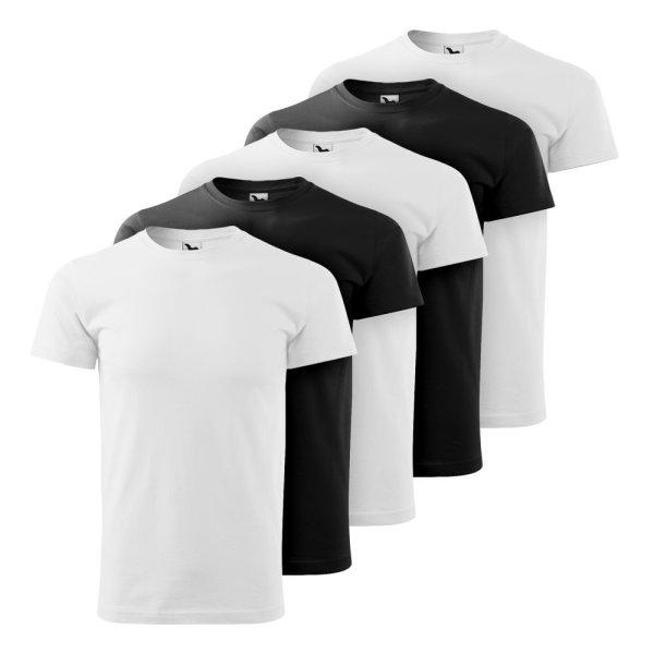 MALFINI 5 darabos szett: BASIC férfi póló - Fehér / fekete | 3XL