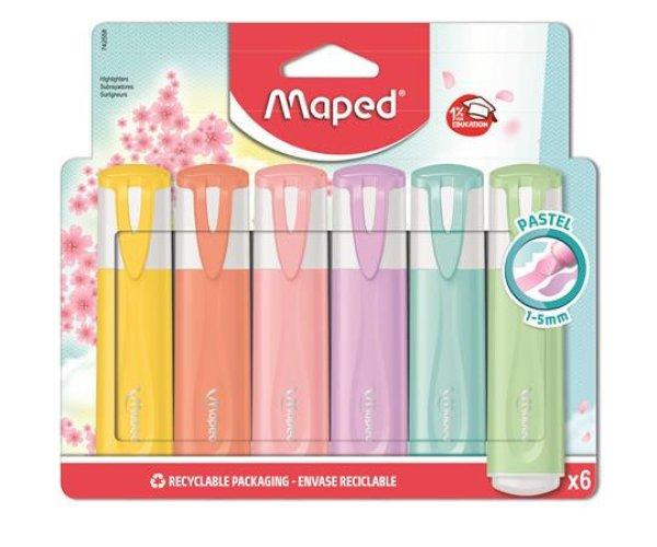 Szövegkiemelő készlet, 1-5 mm, MAPED "Fluo Peps Quality", 6
különböző pasztell szín