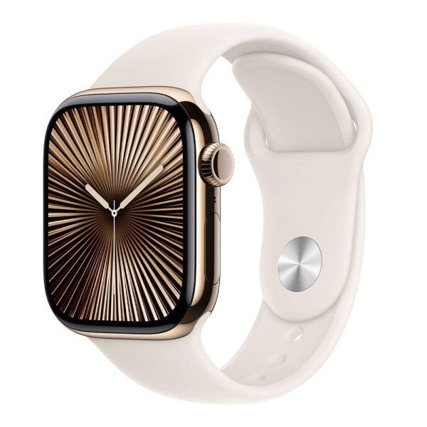 Apple Watch Series 10 GPS + Cellular 46mm Gold Titanium Case with Starlight
Sport Band - S/M