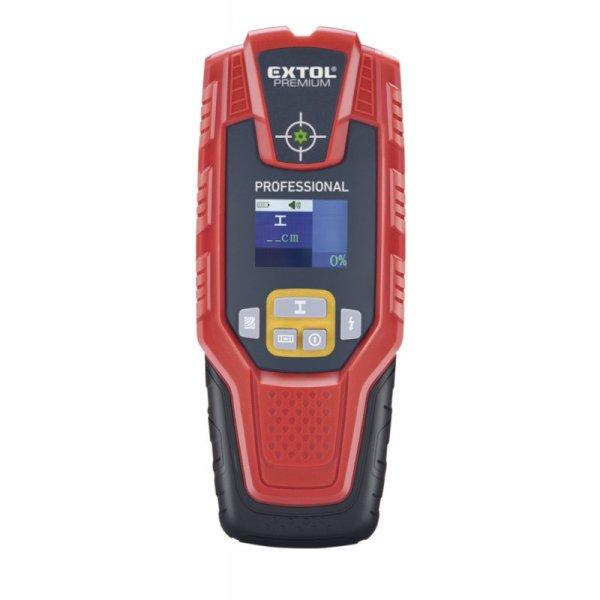 EXTOL PREMIUM digitális detektor, rejtett fém (vas, réz, alu) és fa
tárgyak, illetve feszültség alatti vezeték keresésére, LCD k