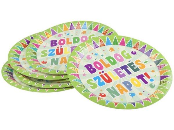 Boldog szülinapot papírtányér 6 darabos - 23 cm