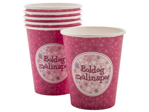 Szülinapi papír pohár 6 darabos - 250 ml, pink