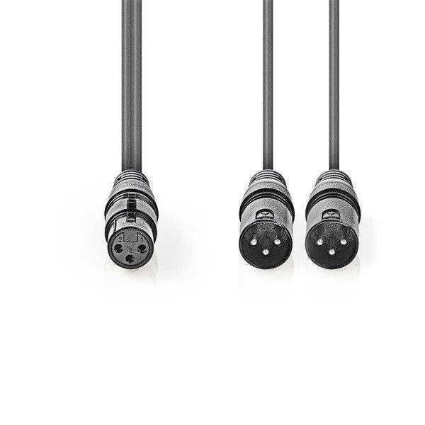Nedis COTH15020GY15 félprofi XLR audio kábel, XLR 3p aljzat - 2 x XLR 3p
dugó, 1.5m, rugalmas