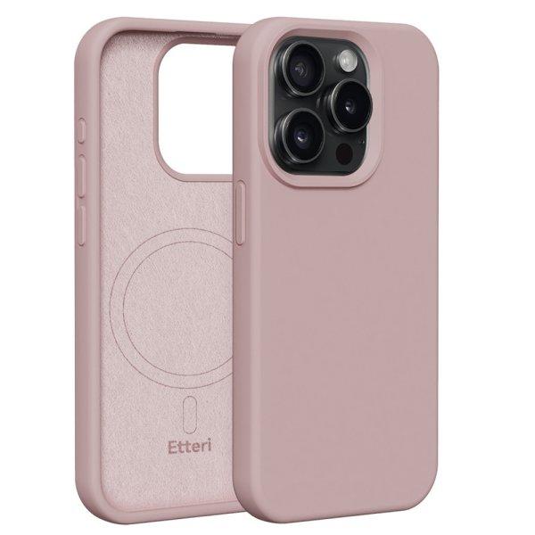 Etteri Silicone MagSafe-kompatibilis tok iPhone 15 Pro - halvány rózsaszín