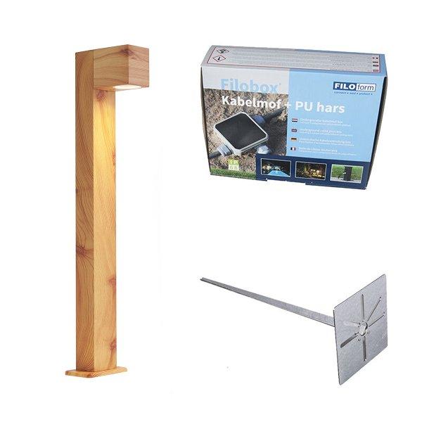 Moderne staande buitenlamp aluminium met hout print 65cm IP44 - Baleno