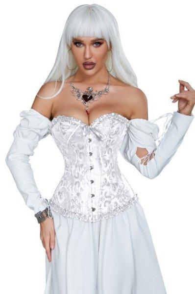 12 Pieces Soft Steel Bones White Sexy Jacquard Palace Style Corset XL