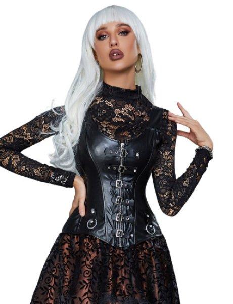 12 Pieces Plastic Bone Black Sexy Faux Leather Square Buckles Corset M