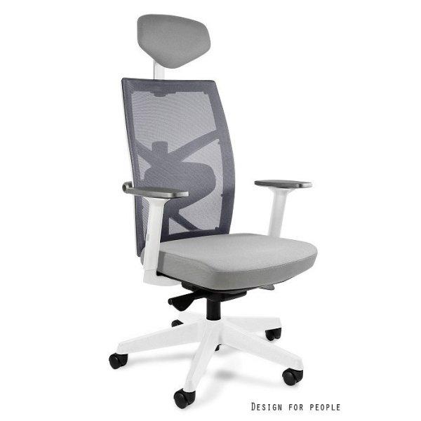 UNIQUE TUNE ergonomikus irodai szék - fehér váz, szürke háló és ülőlap